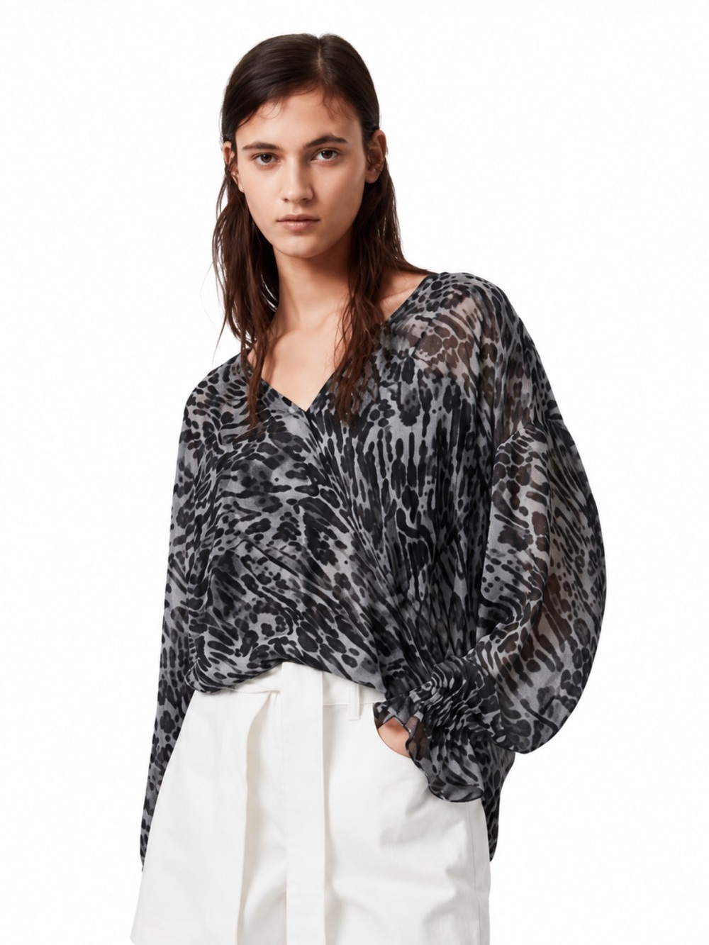 All Saints “Penny Ambient” Animal Print Chiffon Blouse Medium New Without Tags!